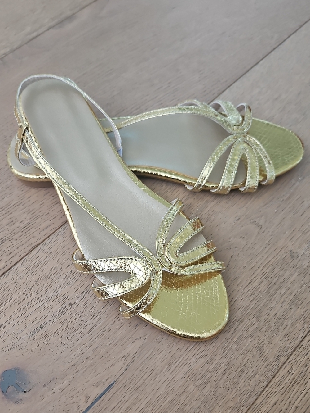 Gold Strappy Flat Sandals - Women's Elegant Slip-On